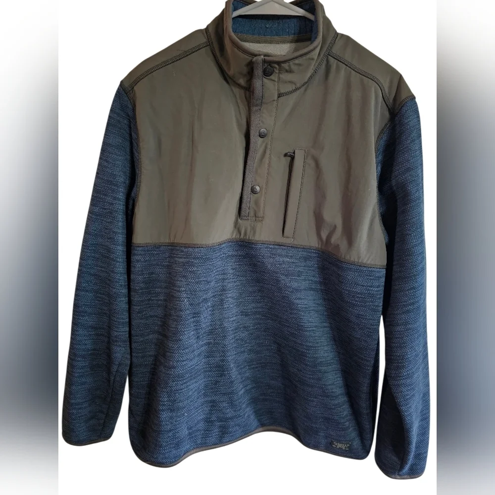 G.H. Bass & Co Men Large Quarter Snap Fleece Pullover Blue Nylon Yoke Outdoor